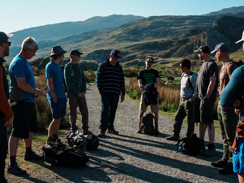 The whole group gathered on the trail before setting off
